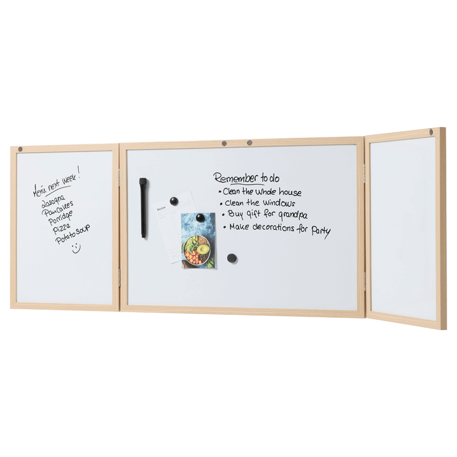 60 x 40 cm. Whiteboard med låger og træramme