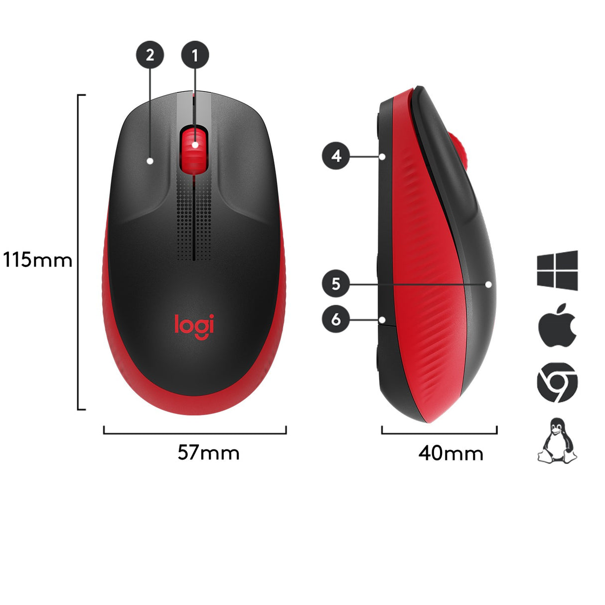 Logitech M190 Full-size wireless mouse, Red – Trådløse mus (billede 3)