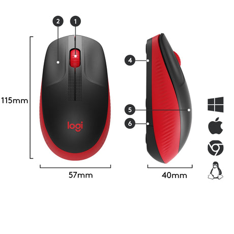 Logitech M190 Full-size wireless mouse, Red – Trådløse mus (billede 3)