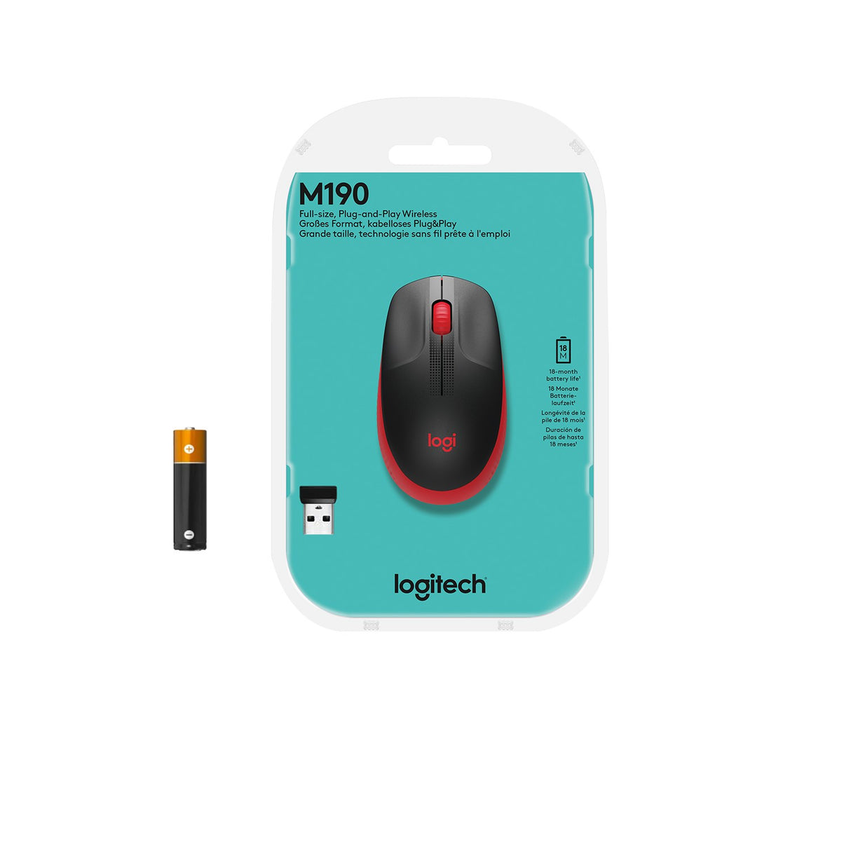 Logitech M190 Full-size wireless mouse, Red – Trådløse mus (billede 4)