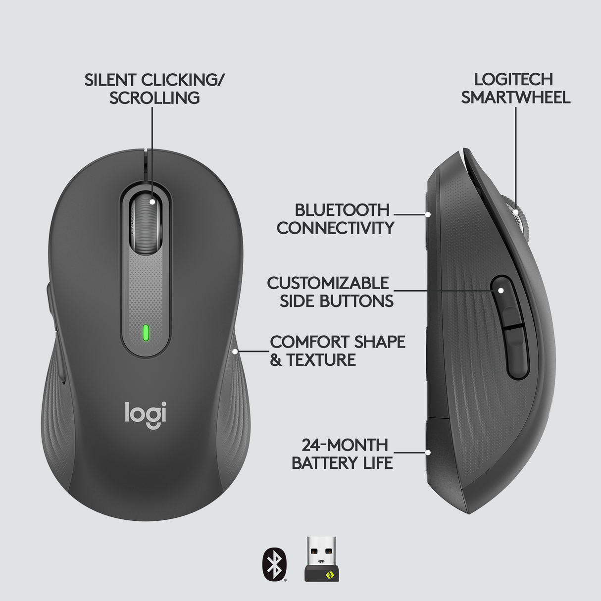 Logitech Signature M650 Wireless Mouse for Business, Graphite – Trådløse mus (billede 2)