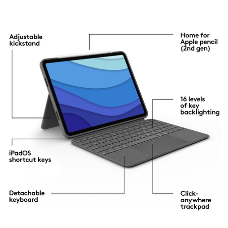 Logitech iPad Pro 11'' (1/2/3/4 gen / M4) Combo Touch, Grey (Nordic) (billede 5)