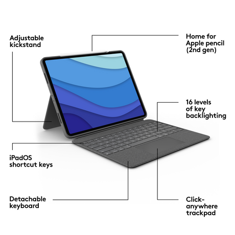 Logitech iPad Pro 12.9'' Combo Touch, Grey (Nordic) (billede 5)
