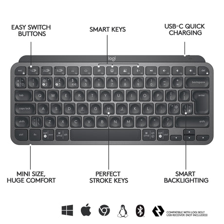 Logitech MX Keys Mini Minimalist Wireless Keyboard, Graphite (Nordic) – Trådløse tastaturer (billede 2)
