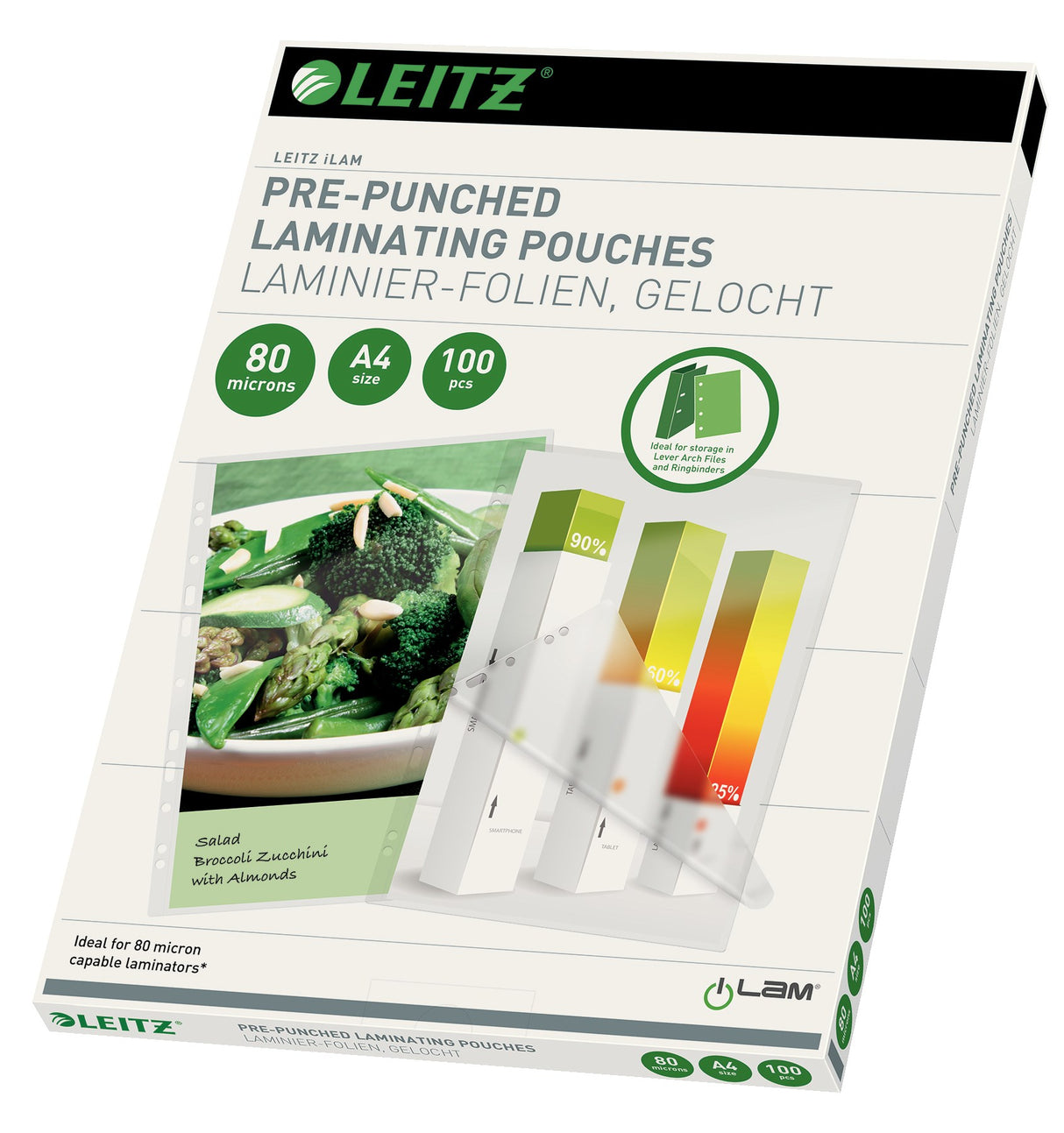 Leitz Lamineringslomme forhullet 80my A4 (100) – Laminering & tilbehør (billede 1)