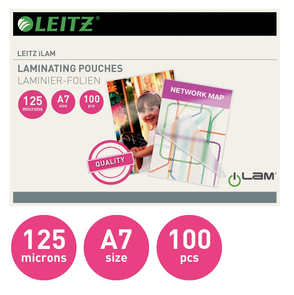 Leitz Lamineringslomme glans 125my A7 (100) – Laminering & tilbehør (billede 2)