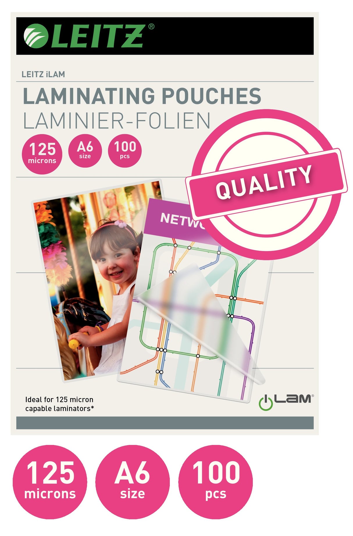 Leitz Lamineringslomme glans 125my A6 (100) – Laminering & tilbehør (billede 2)