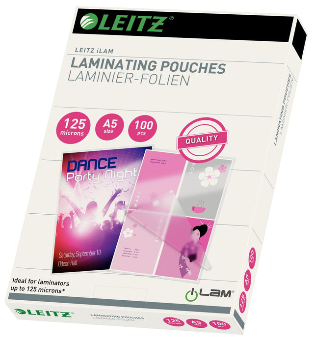 Leitz Lamineringslomme glans 125my A5 (100) – Laminering & tilbehør (billede 1)
