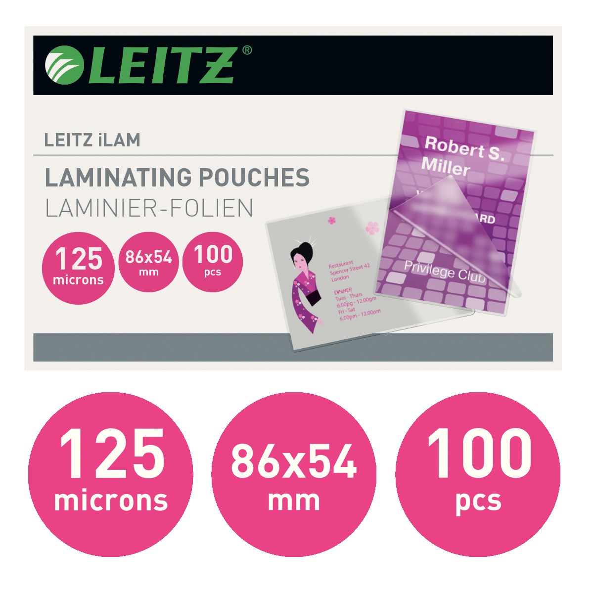 Leitz Lamineringslomme glans 125my 54x86 (100) – Laminering & tilbehør (billede 2)