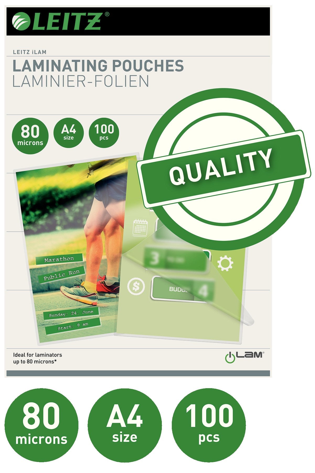 Leitz Lamineringslomme glans 80my A4 (100) – Laminering & tilbehør (billede 2)