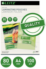 Leitz Lamineringslomme glans 80my A4 (100) – Laminering & tilbehør (billede 2)