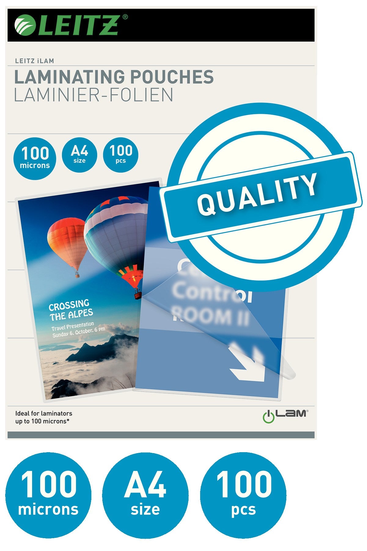 Leitz Lamineringslomme glans 100my A4 (100) – Laminering & tilbehør (billede 2)