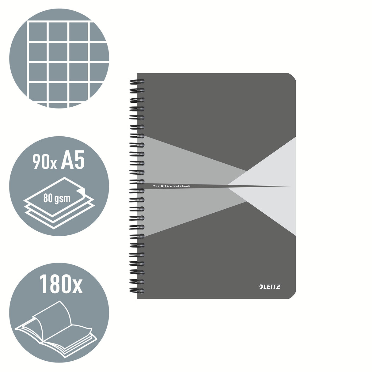 Notesblok Office karton A5 kvad. 80g/90ark grå
