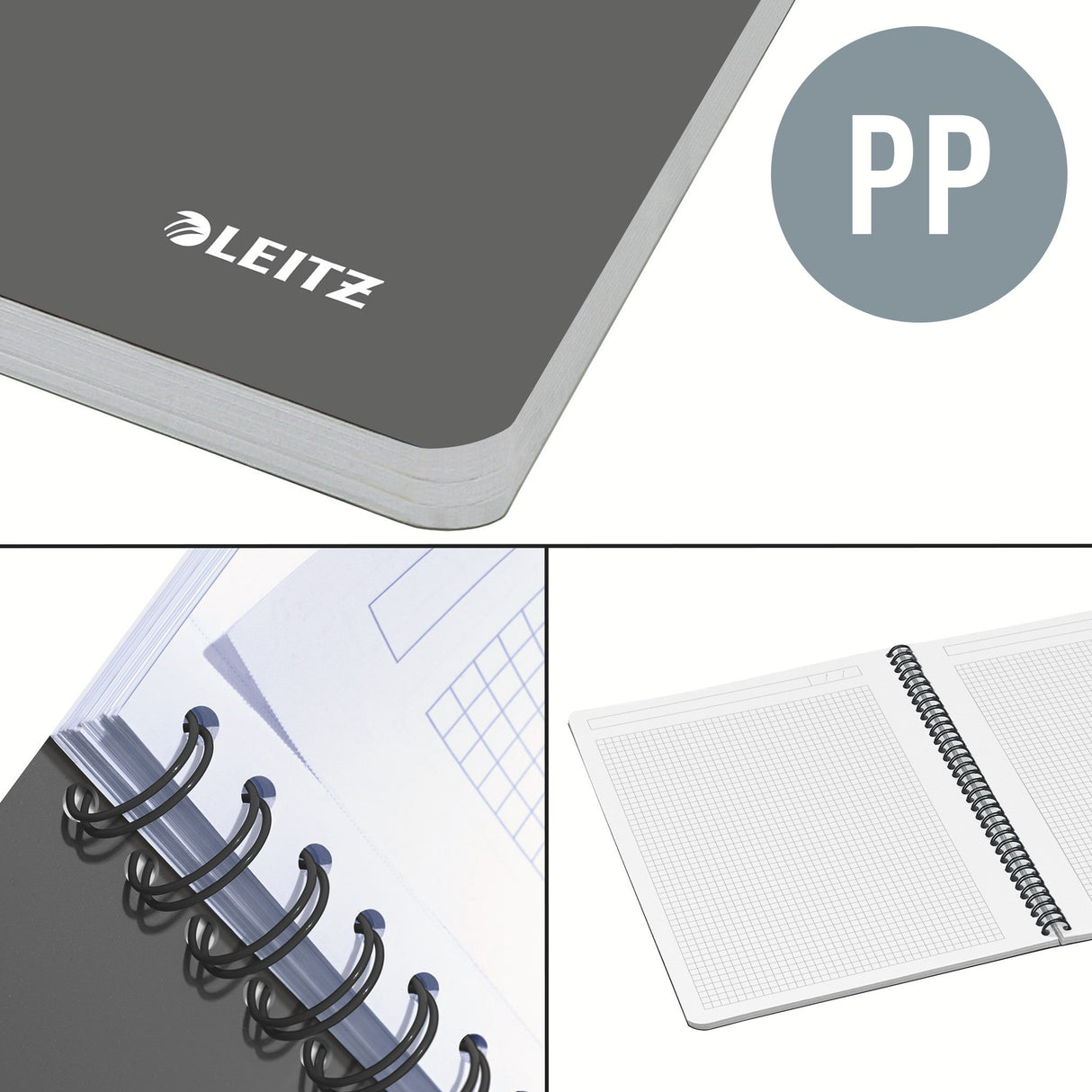 Notesblok Office PP A4 kvad. 80g/90ark grå