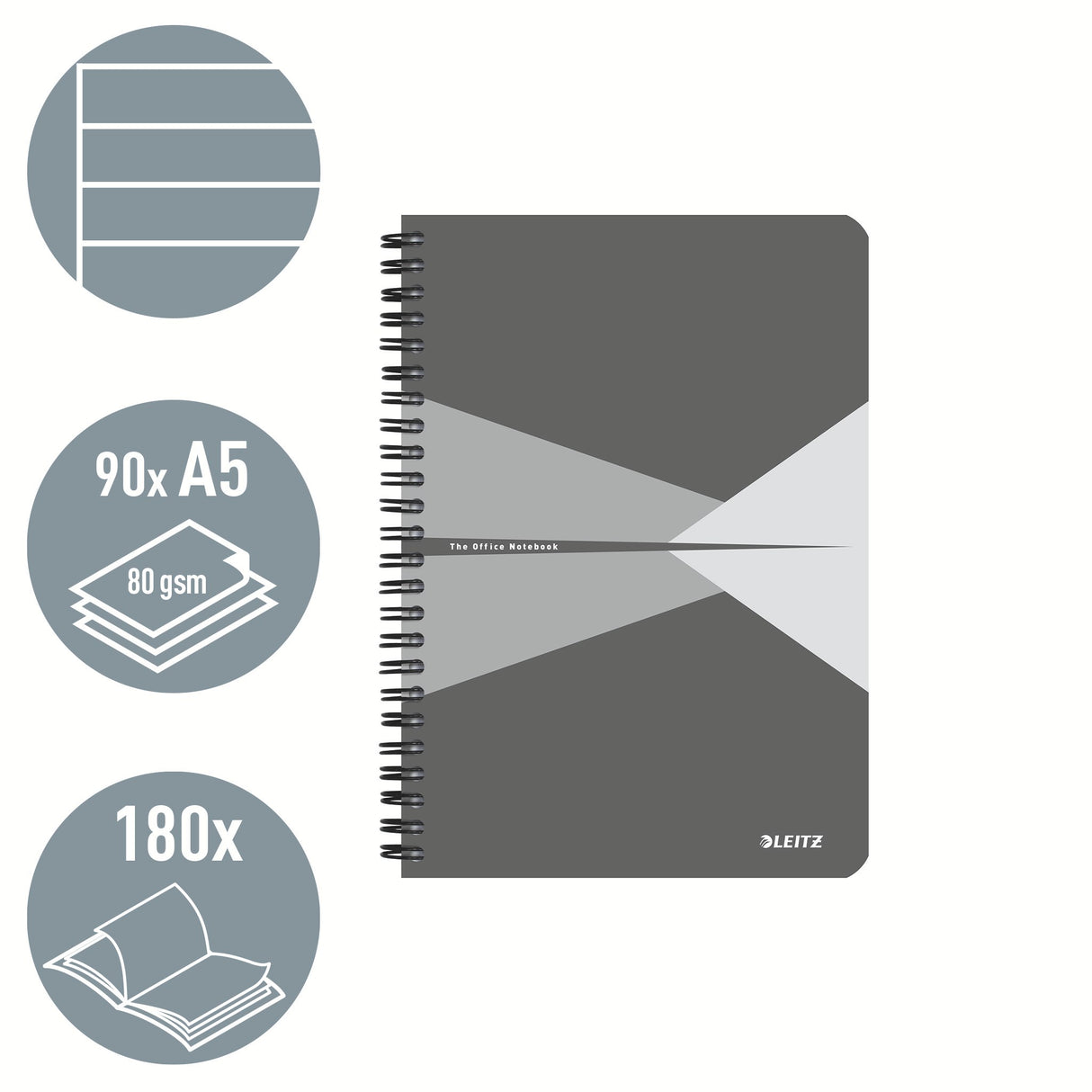 Notesblok Office PP A5 lin. 80g/90ark grå