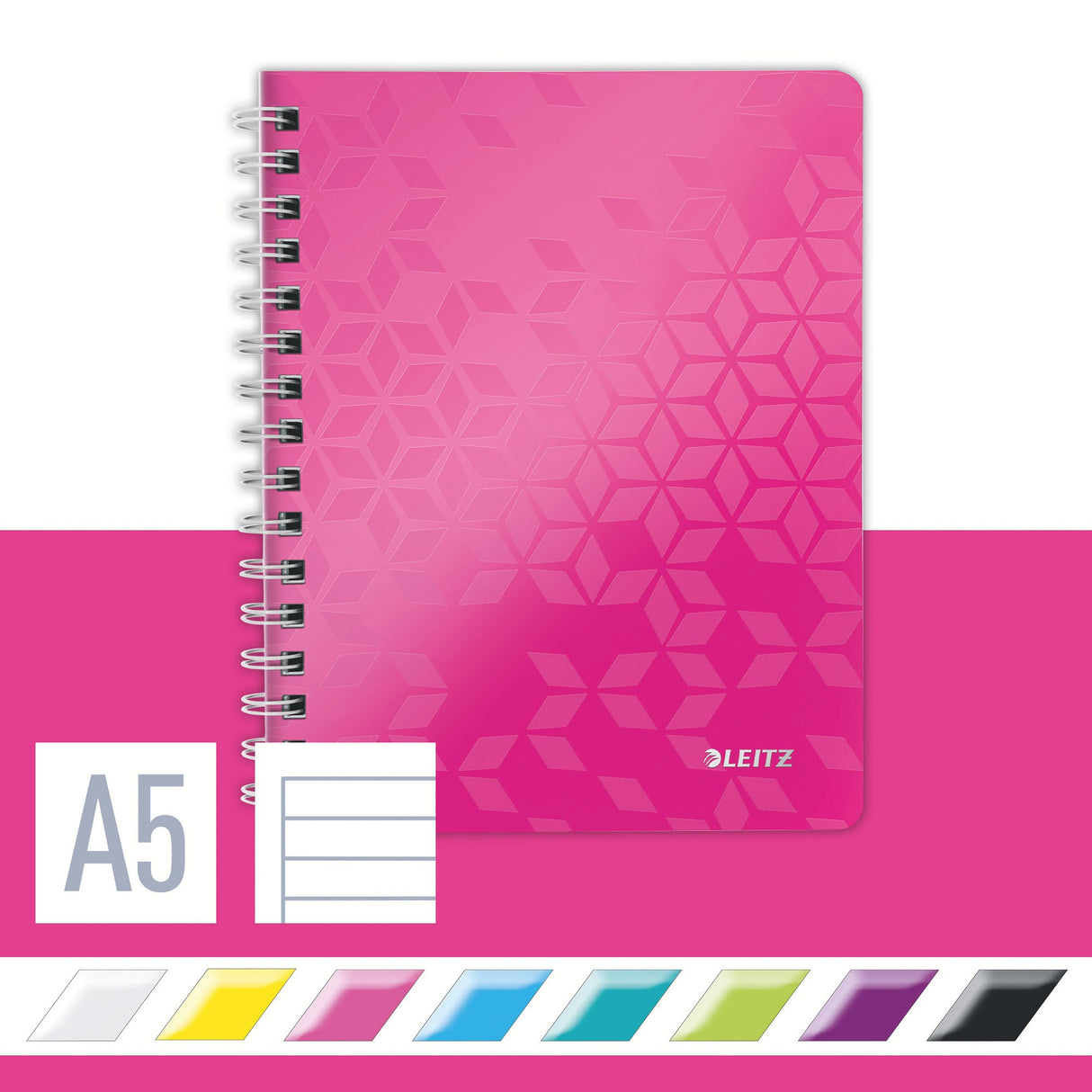 Notesbog WOW PP A5 m/hul lin. 80ark pink