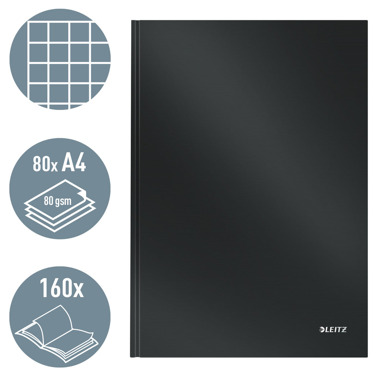 Notesbog Solid hardcover A4 kvad. 80g/80ark sort