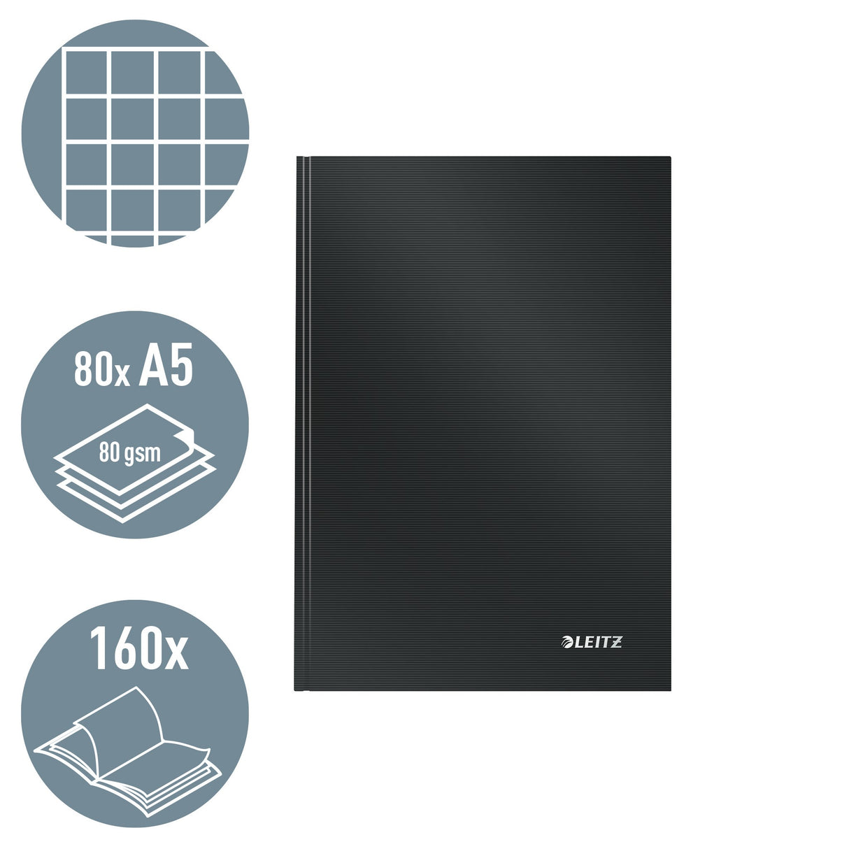 Notesbog Solid hardcover A5 kvad. 80g/80ark sort