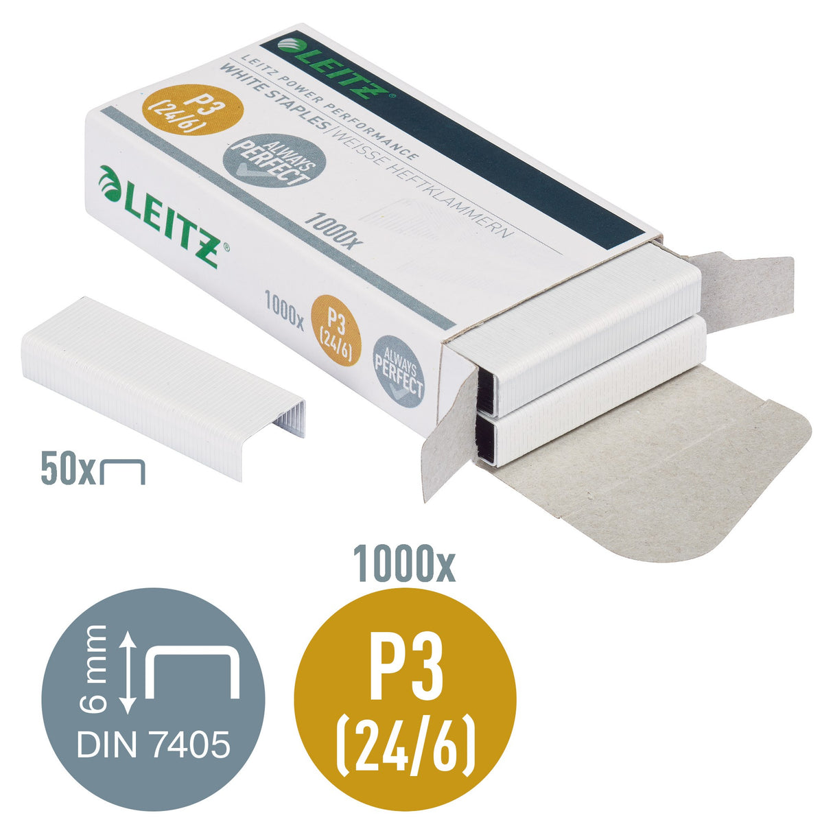 Leitz Hæfteklammer 24/6 P3 t/30ark hvid (1000) (billede 3)