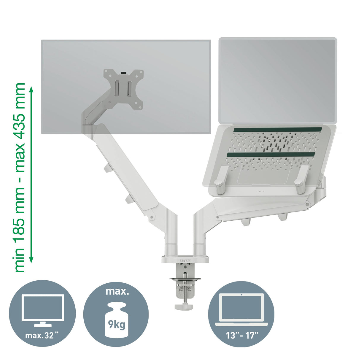 Leitz Monitor arm pladsbe.dobb m.laptoparmLgrå (billede 4)