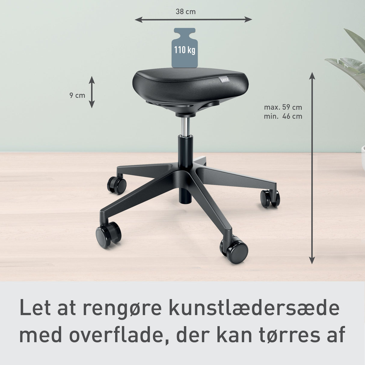 Siddestol Ergo Comfort m/hjul sæde læder sort – image 2