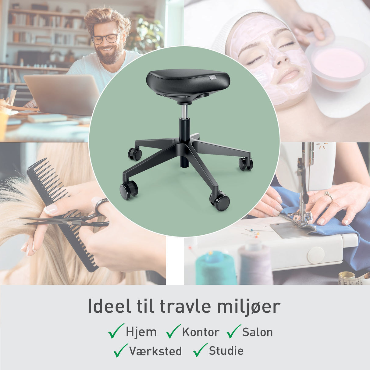 Siddestol Ergo Comfort m/hjul sæde læder sort – image 5