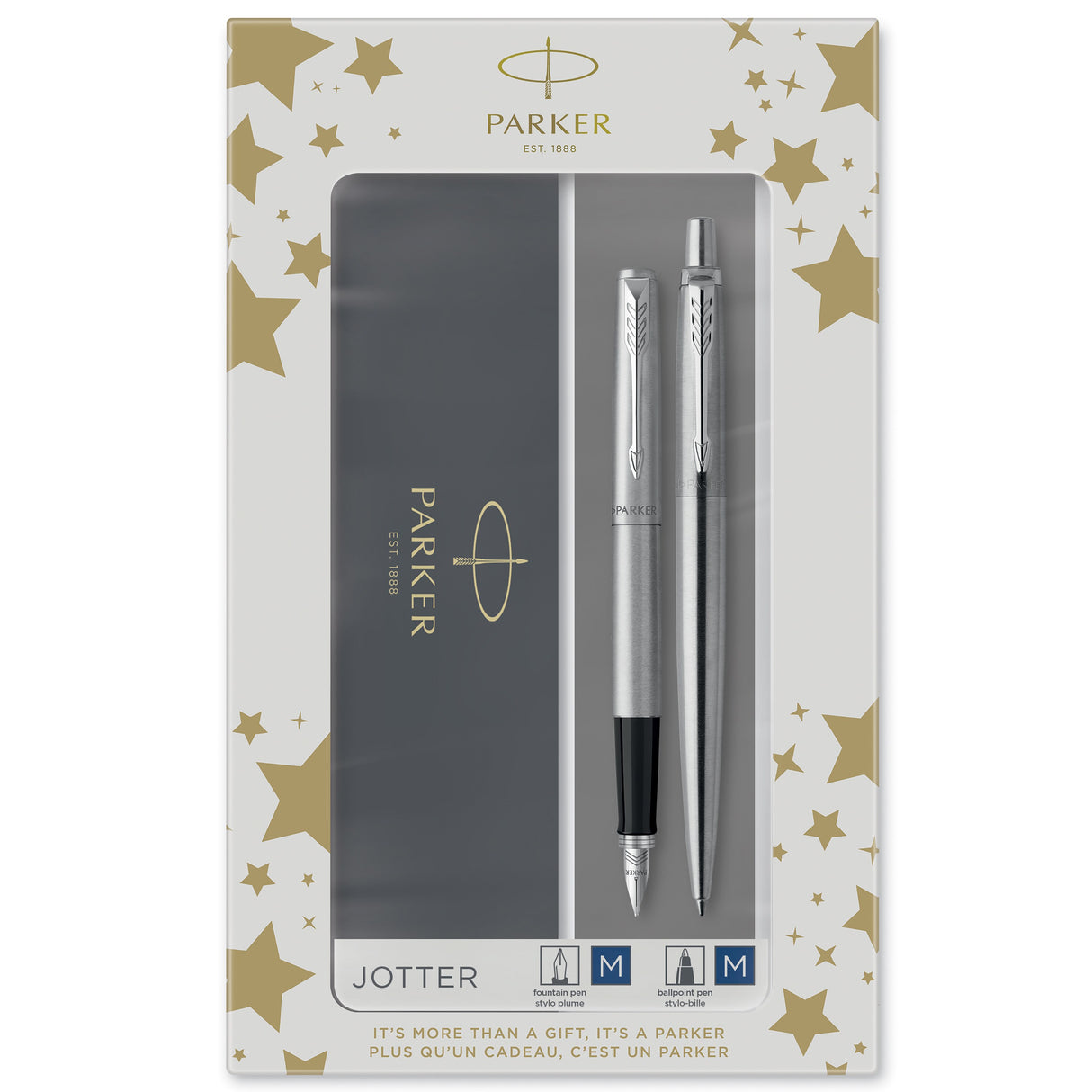 Parker Duosæt Jotter 77% recycled CT kuglepen+fyldepen sølv (billede 1)