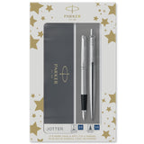 Parker Duosæt Jotter 77% recycled CT kuglepen+fyldepen sølv (billede 1)