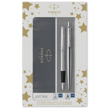 Parker Duosæt Jotter 77% recycled CT kuglepen+fyldepen sølv (billede 1)
