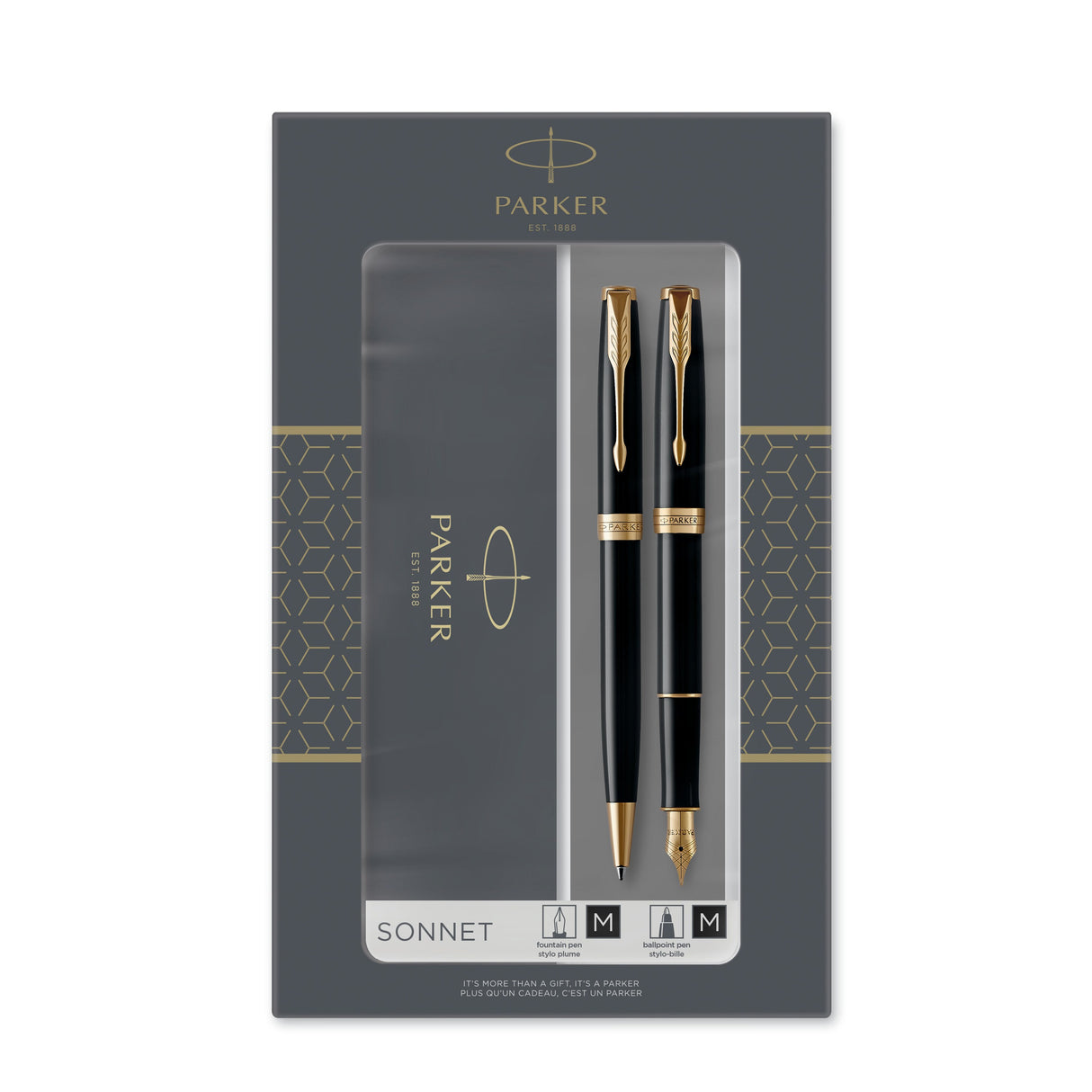 Parker Duosæt Sonnet GT kuglepen+fyldepen sort (billede 1)