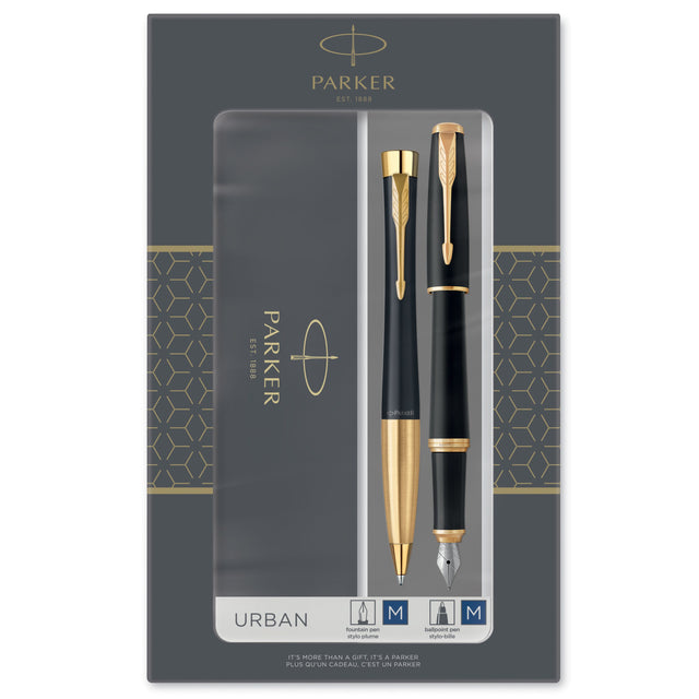Parker Duosæt Urban GT kuglepen+fyldepen mat sort (billede 1)