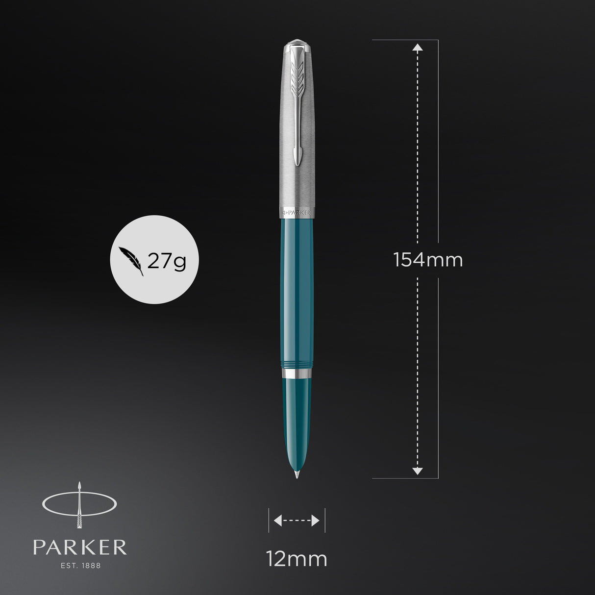 Parker 51 fyldepen i gaveæske turkisblå/krom – Fyldepenne (billede 3)