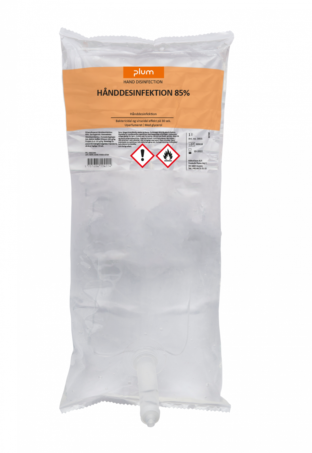 PLUM Hånddesinfektion 85% Flydende 1,0 l pose CP (billede 2)