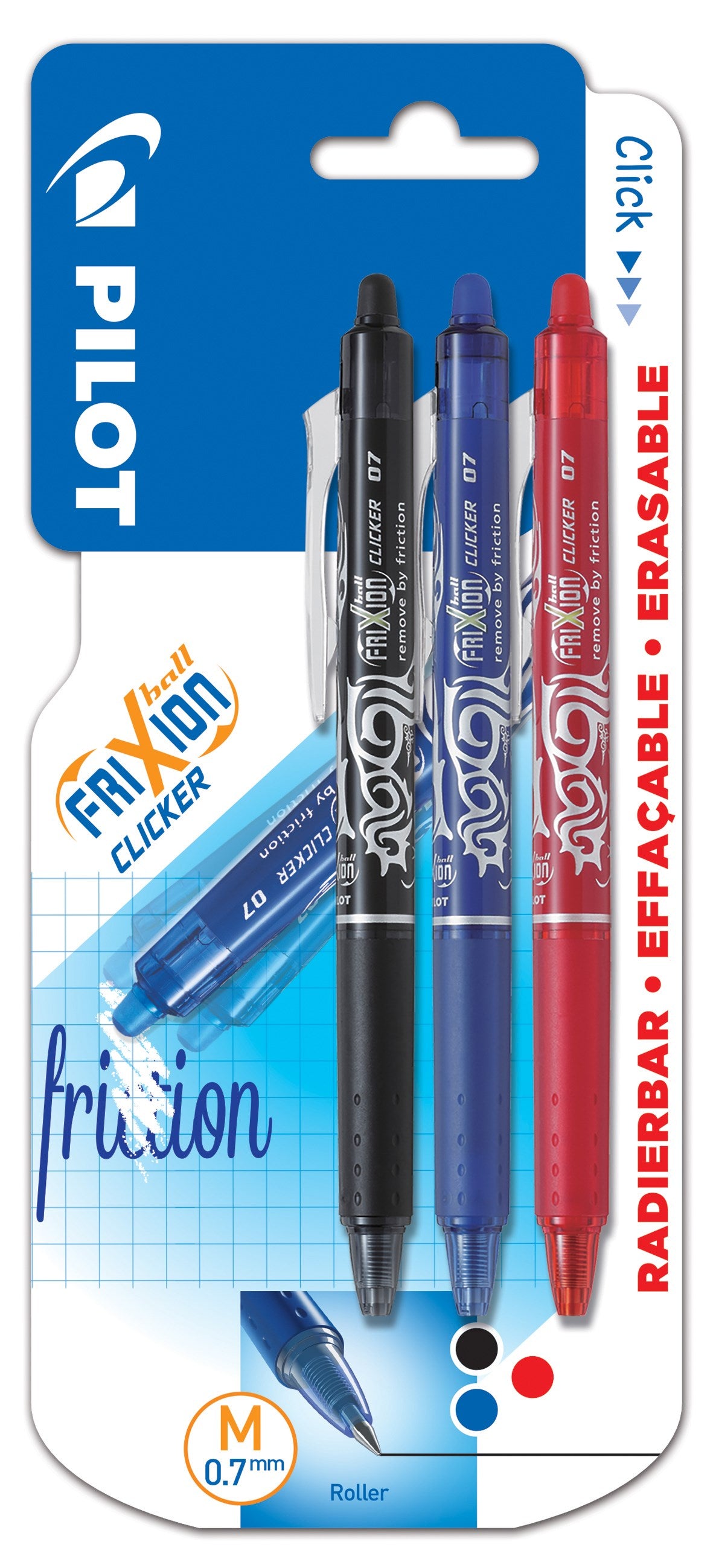 Pilot Frixion Clicker m/klik 0,7 blister ass (3)