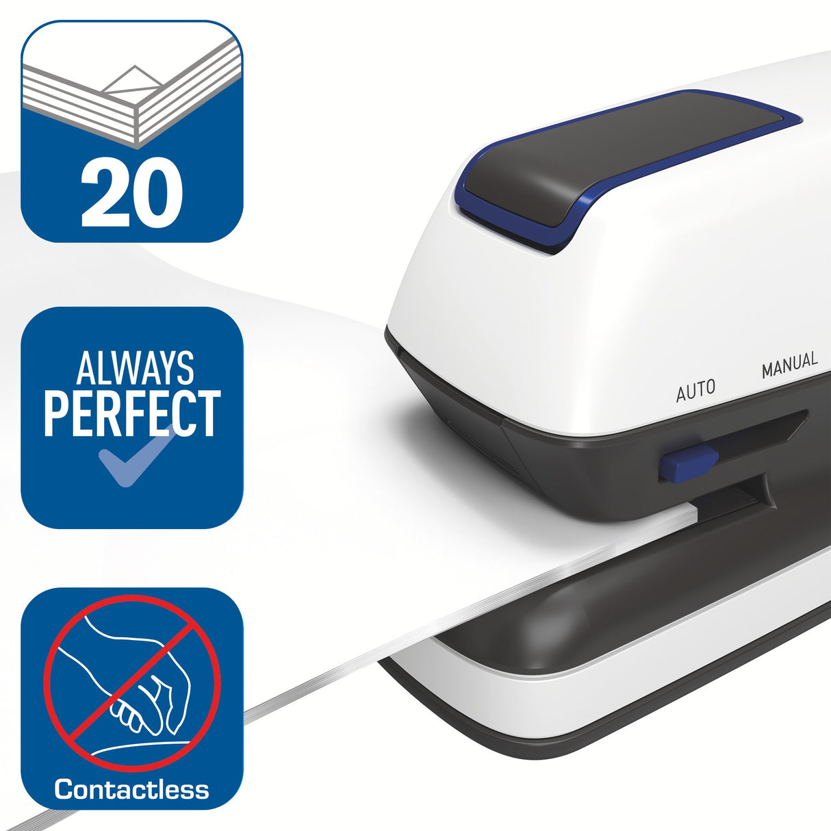 Rapid Hæftemaskine elektrisk Optima GripE t/20ark hvid – Hæftemaskiner (billede 2)