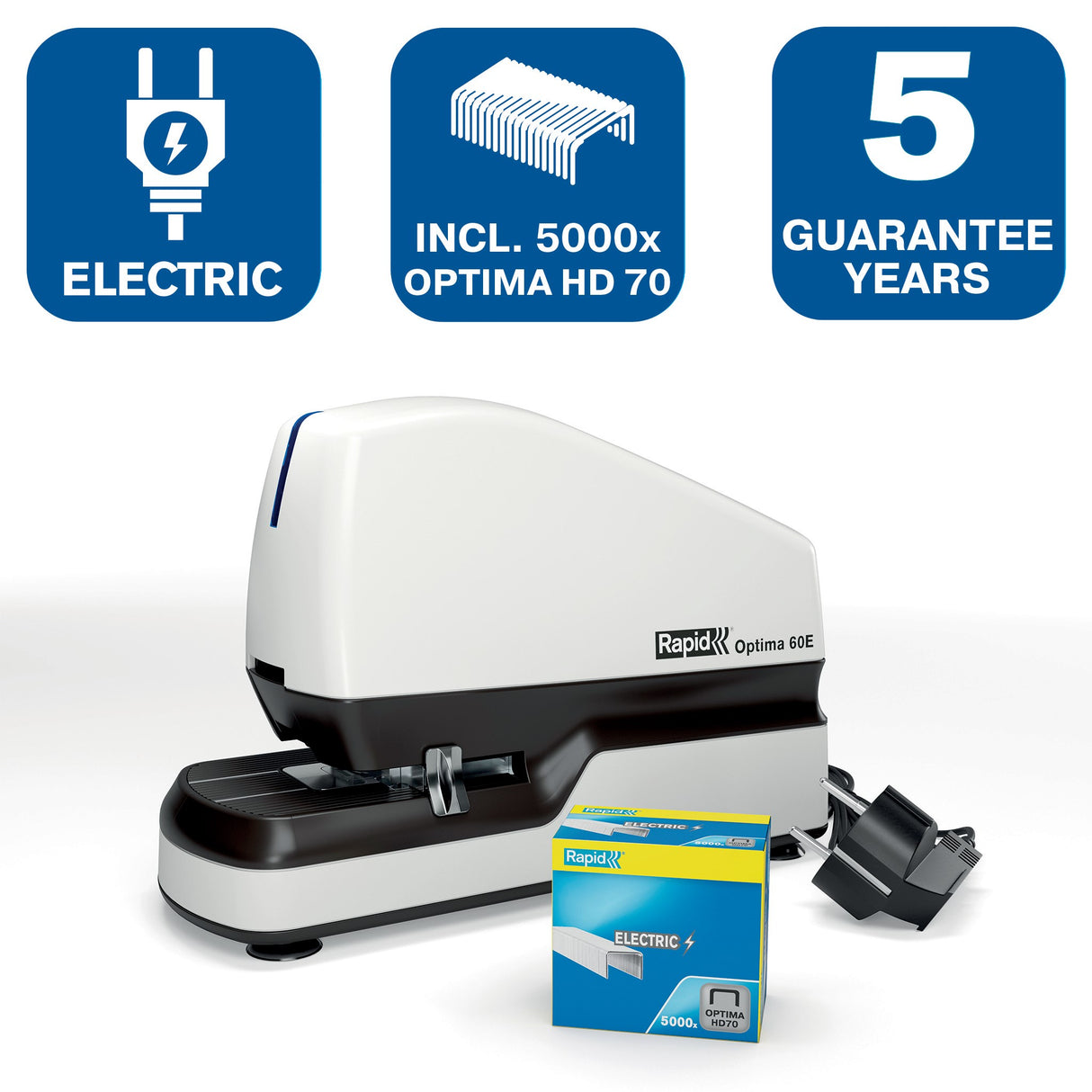 Hæftemaskine elektrisk Optima 60E t/60ark hvid – image 3