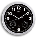 Radiostyret vægur med termometer og hygrometer, Sølv, MAULdrive Ø30 cm