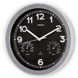 Radiostyret vægur med termometer og hygrometer, Sølv, MAULdrive Ø30 cm