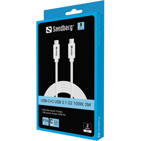 Sandberg USB-C>C USB 3.1 G2 100W, 2M – USB-C kabler (billede 2)