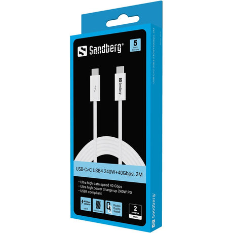 Sandberg USB-C>C USB4 240W+40Gbps, 2M – USB-C kabler (billede 2)
