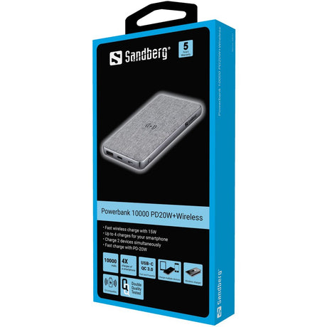 Sandberg Powerbank 10000 PD20W+Wireless – Powerbanks (billede 2)