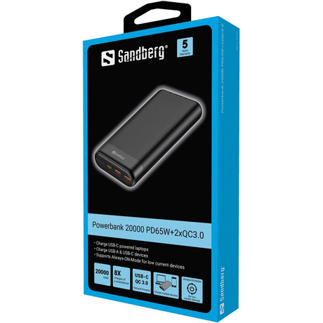 Sandberg Powerbank 20000 PD65W+2xQC3.0 – Powerbanks (billede 4)