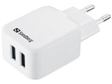 AC Charger Dual USB 2A EU, White/Black