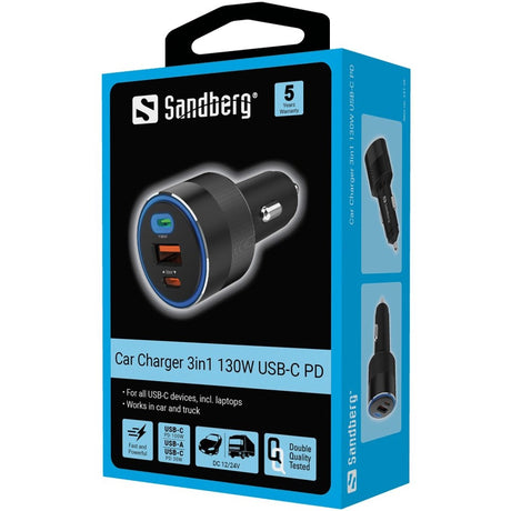 Sandberg Car Charger 3in1 130W USB-C PD – Ladere til bilen (billede 2)