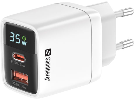 Sandberg 2in1 Charger 1xUSB-C 1xUSB 35W – Ladere m/kabel - 2.1/2.4Amp