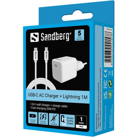 Sandberg USB-C AC Charger +Lightning 1M – Ladere m/kabel - 2.1/2.4Amp (billede 4)