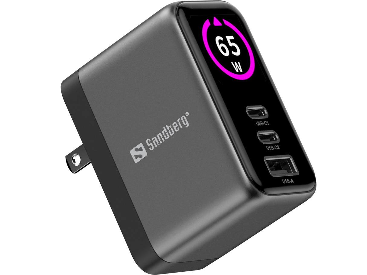 Sandberg Travel Charger PD65W Display – Rejseadaptere (billede 1)