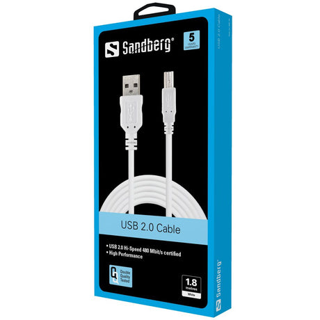 Sandberg USB 2.0 A-B Cable, White (1.8m) – Kabler, USB (billede 3)