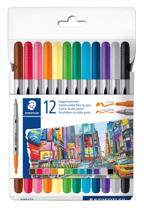 Staedtler Fiberpen tusser dobbelt basis farver ass (12) (billede 1)