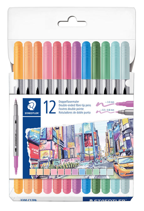 Staedtler Fiberpen tusser dobbelt pastel farver ass (12) (billede 1)